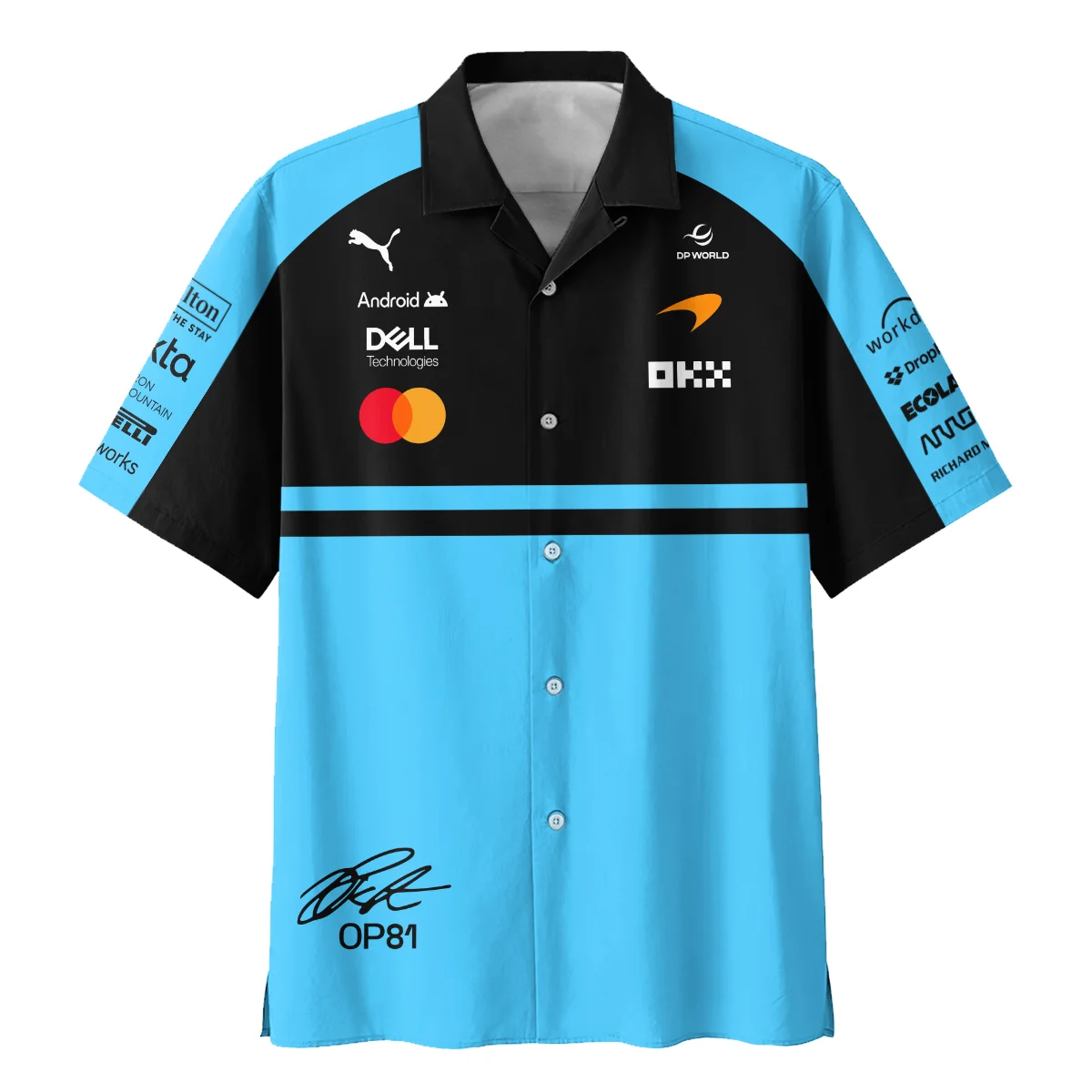 2026 Oscar Piastri 81 McLaren F1 Teamwear Hawaiian Shirt BLOP25326A3HW - Cyan - Image 2