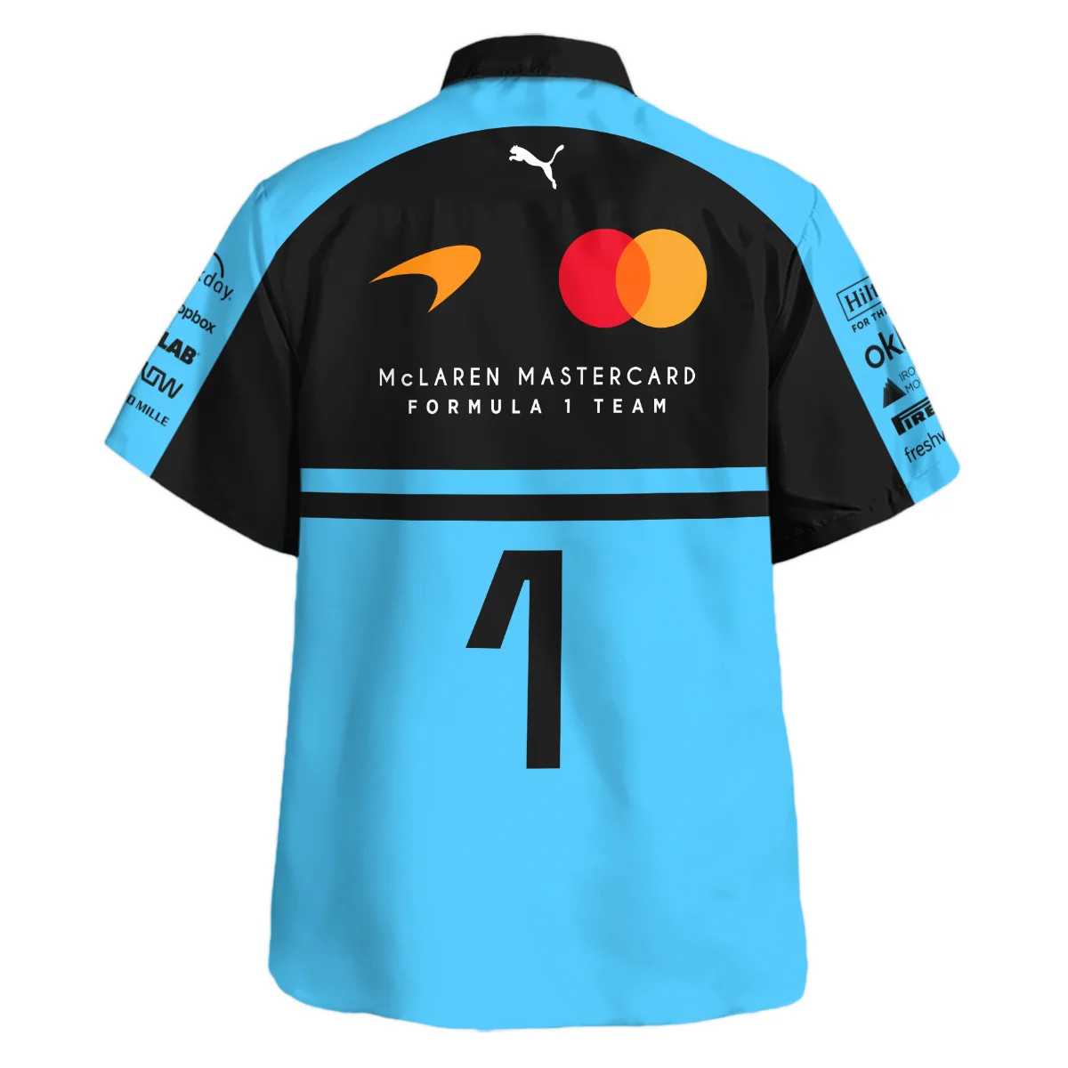 2026 Lando Norris 1 McLaren F1 Teamwear Hawaiian Shirt BLNR25326A3HW - Cyan - Image 3