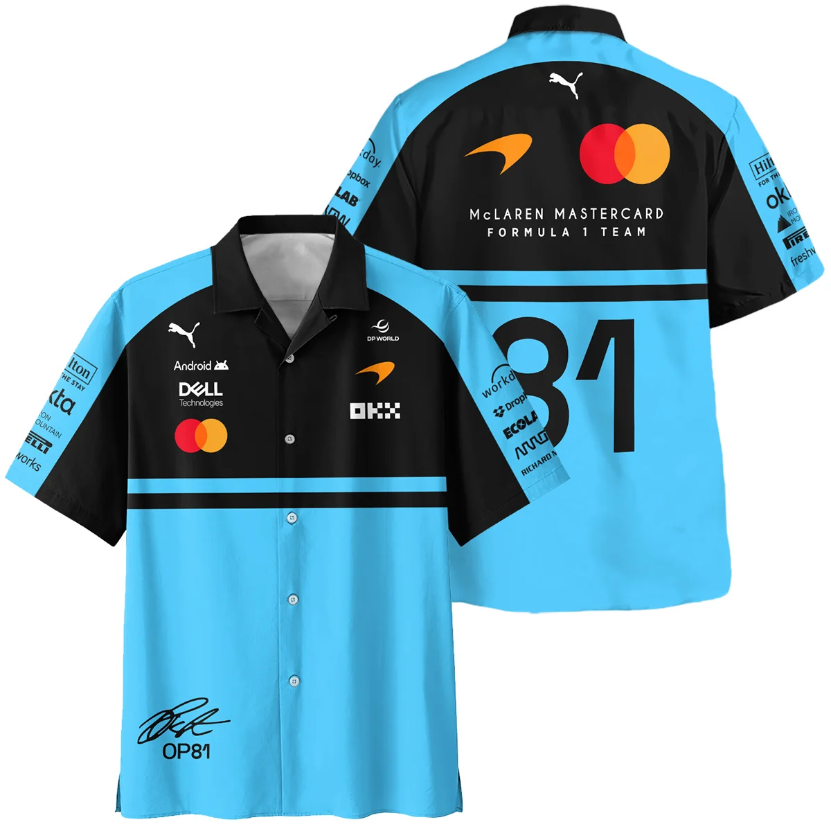 2026 Oscar Piastri 81 McLaren F1 Teamwear Hawaiian Shirt BLOP25326A3HW - Cyan