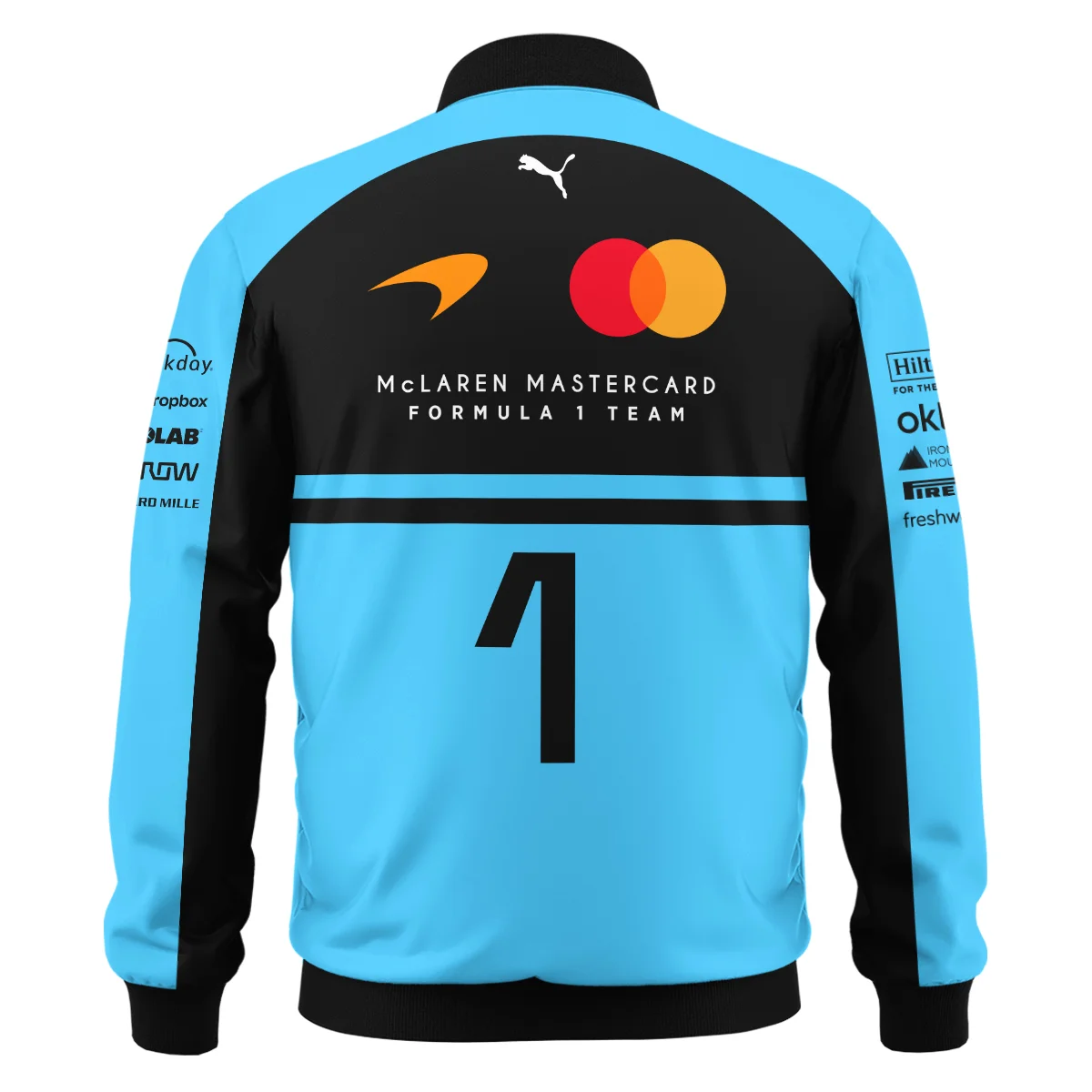 2026 Lando Norris 1 McLaren F1 Teamwear Bomber BLNR25326A3BB - Cyan - Image 3
