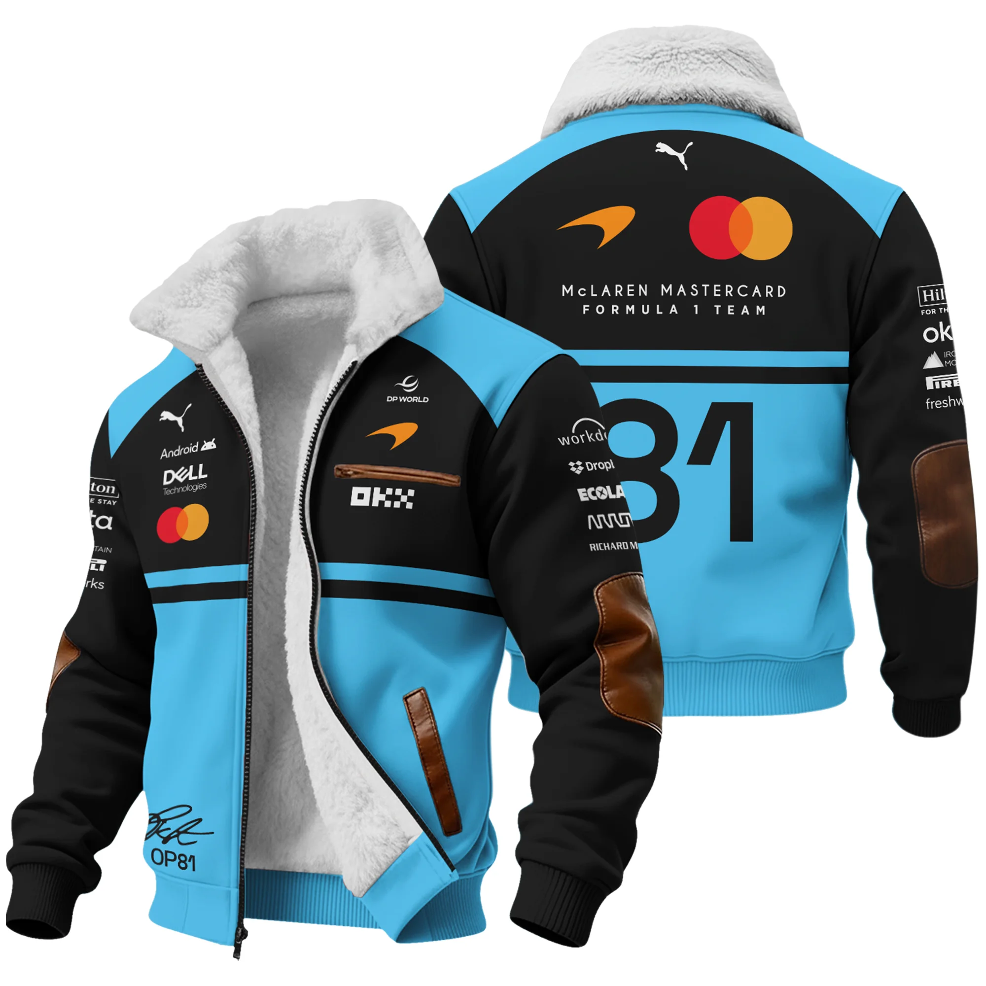 2026 Oscar Piastri 81 McLaren F1 Teamwear Fleece Jacket BLOP25326A3FJ - Cyan