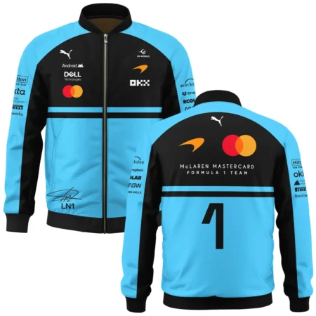 2026 Lando Norris 1 McLaren F1 Teamwear Bomber BLNR25326A3BB - Cyan