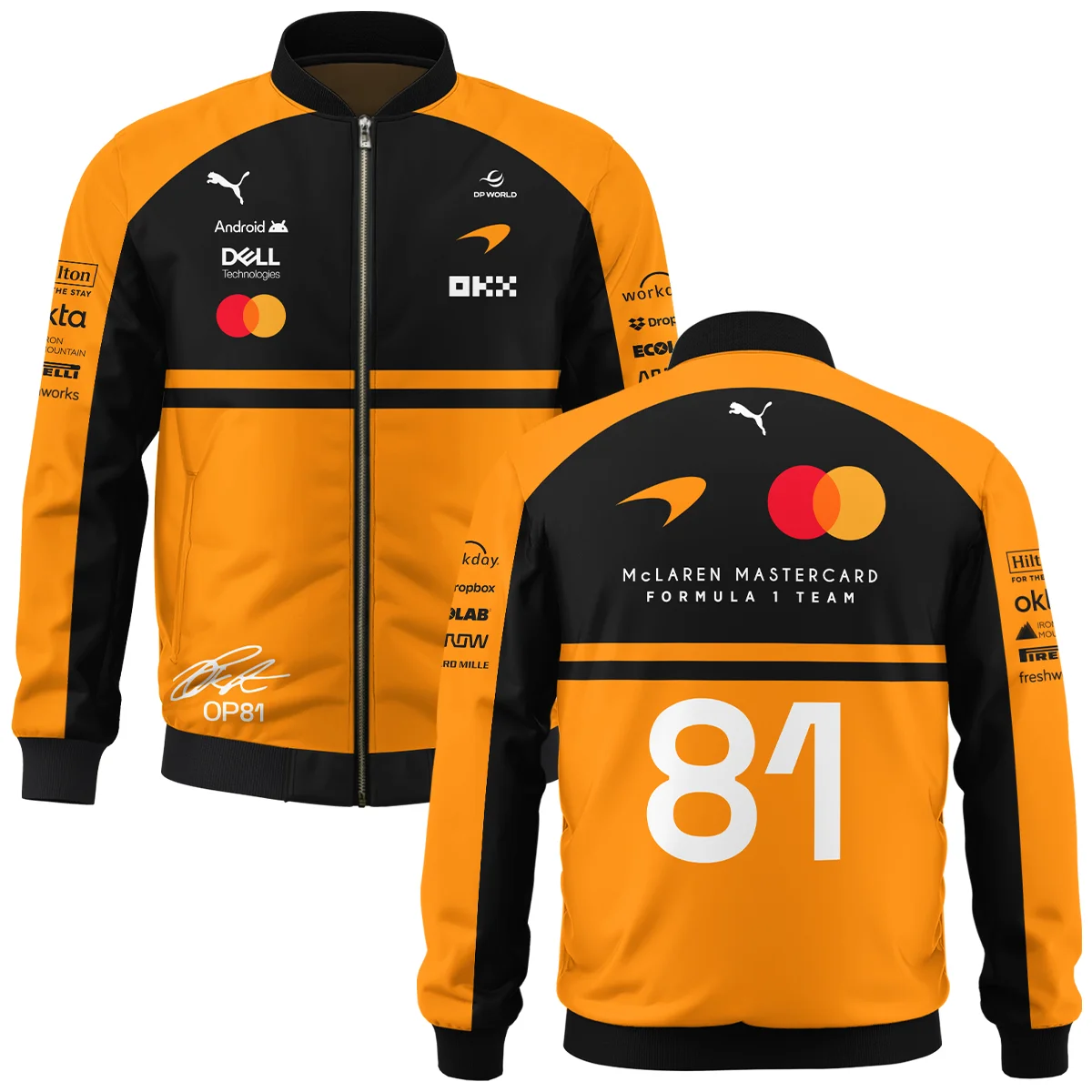 2026 Oscar Piastri 81 McLaren F1 Teamwear Bomber BLOP25326A1BB - Orange