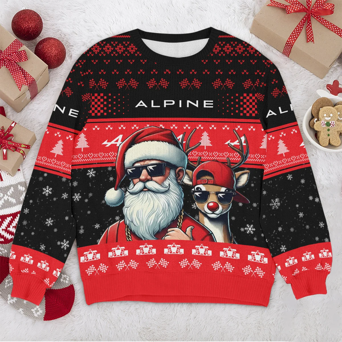Badass Santa Reindeer Alpine Formula 1 - Ugly Sweater BLVAF1220925A23ALP - Image 4