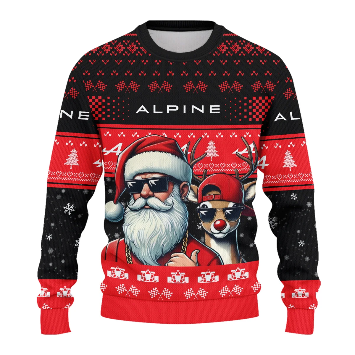 Badass Santa Reindeer Alpine Formula 1 - Ugly Sweater BLVAF1220925A23ALP - Image 2