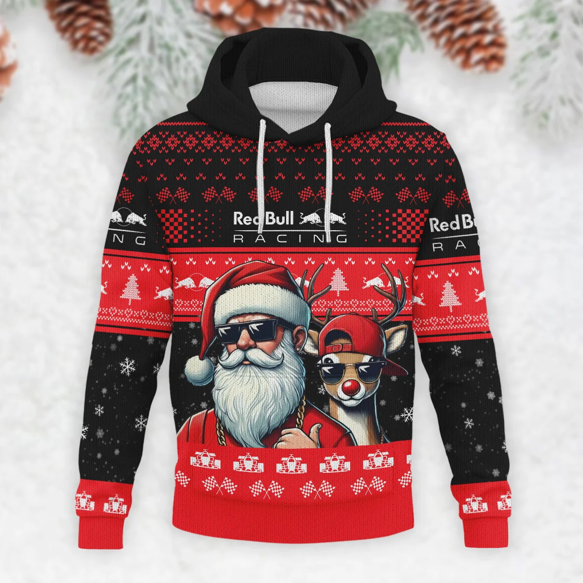 Badass Santa Reindeer Red Bull Racing Formula 1 - Knitted Hoodie BLVAF12209250A23RBR - Image 2
