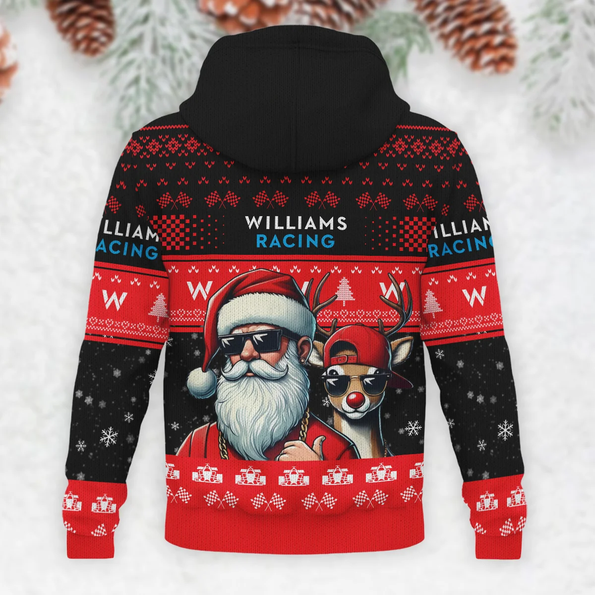 Badass Santa Reindeer Williams Formula 1 - Knitted Hoodie BLVAF12209250A23WIL - Image 3
