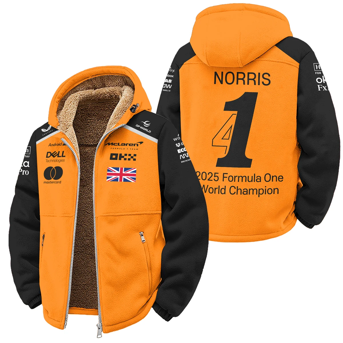 Champion From #4 to #1 Lando Norris McLaren F1 Team Winter Fleece Jacket Unisex Motorsport Apparel BLNRWDCA1WFJ