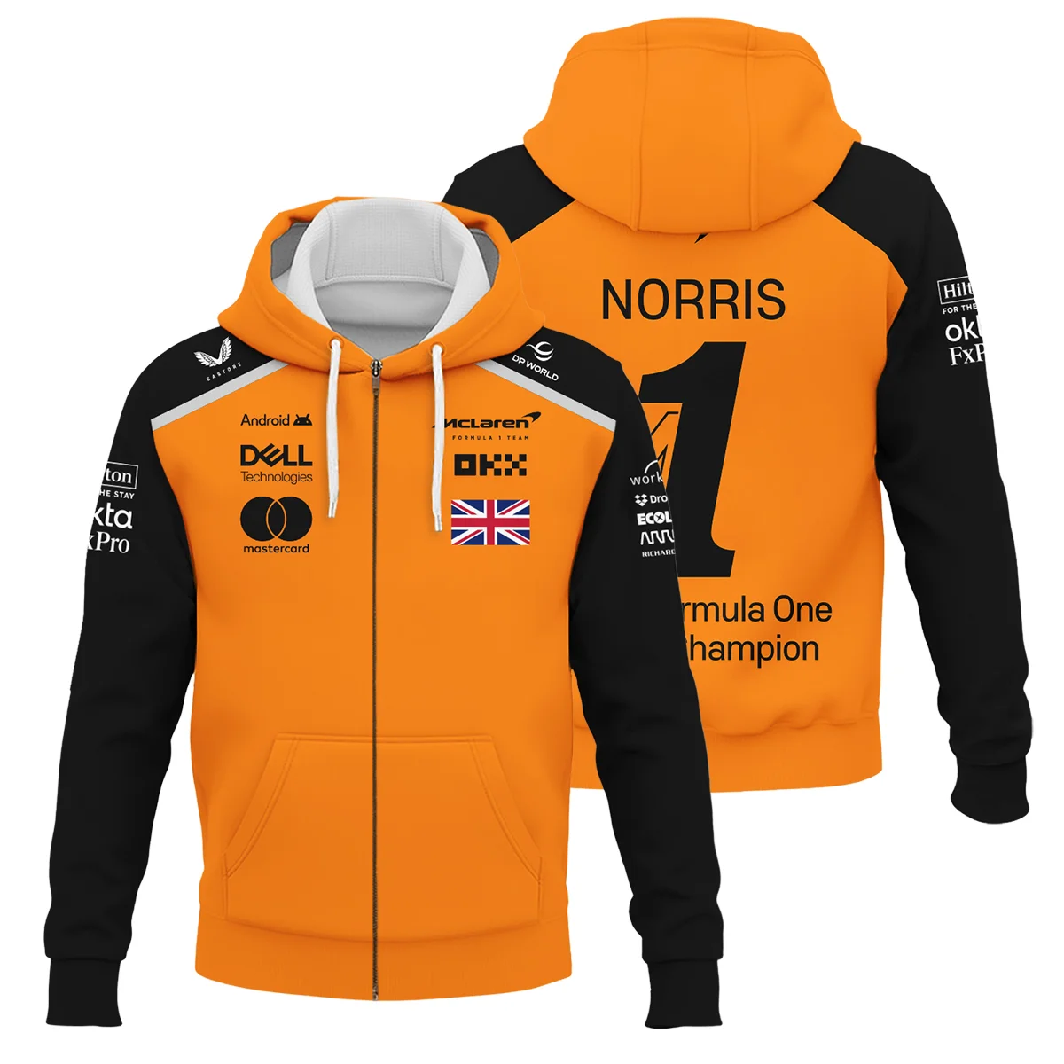 Champion From #4 to #1 Lando Norris McLaren F1 Team Zipper Hoodie Unisex Motorsport Apparel BLNRWDCA1ZHD