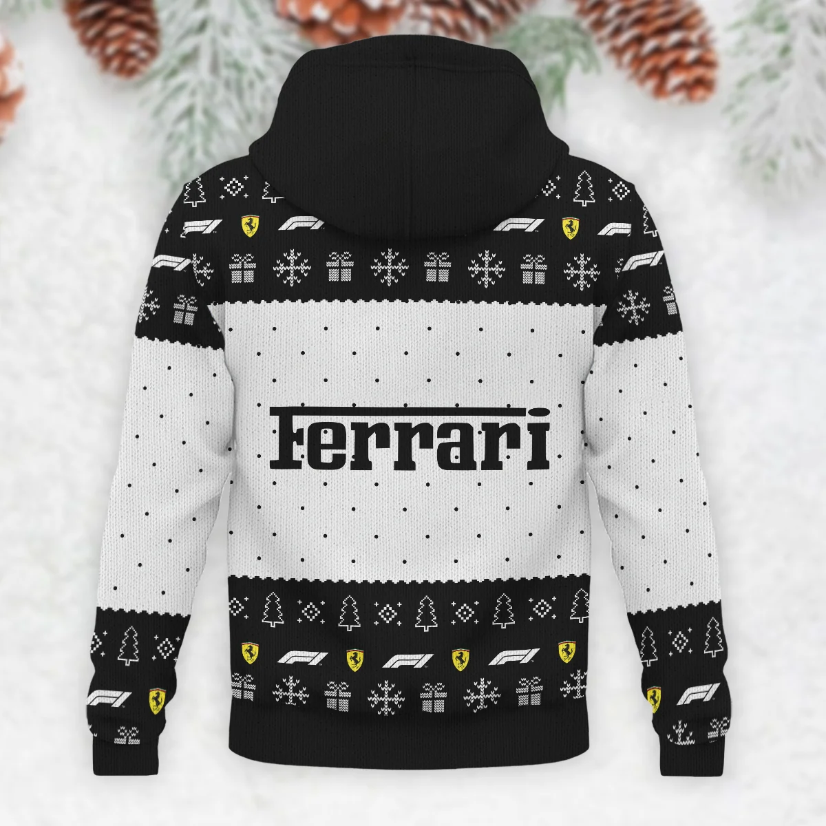Christmas Pattern Ferrari Formula 1 - Knitted Hoodie Unisex Motorsport Apparel BLVAF12209250A1FRR - Image 3