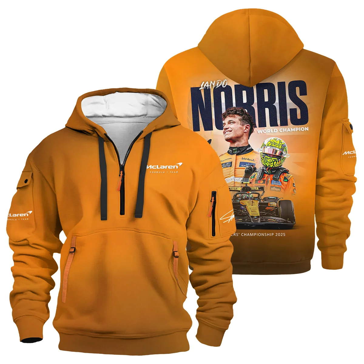 F1 Drivers' Championship 2025 Lando Norris McLaren F1 Team Hoodie Half Zip Unisex Motorsport Apparel BLNRWDCA10HDF