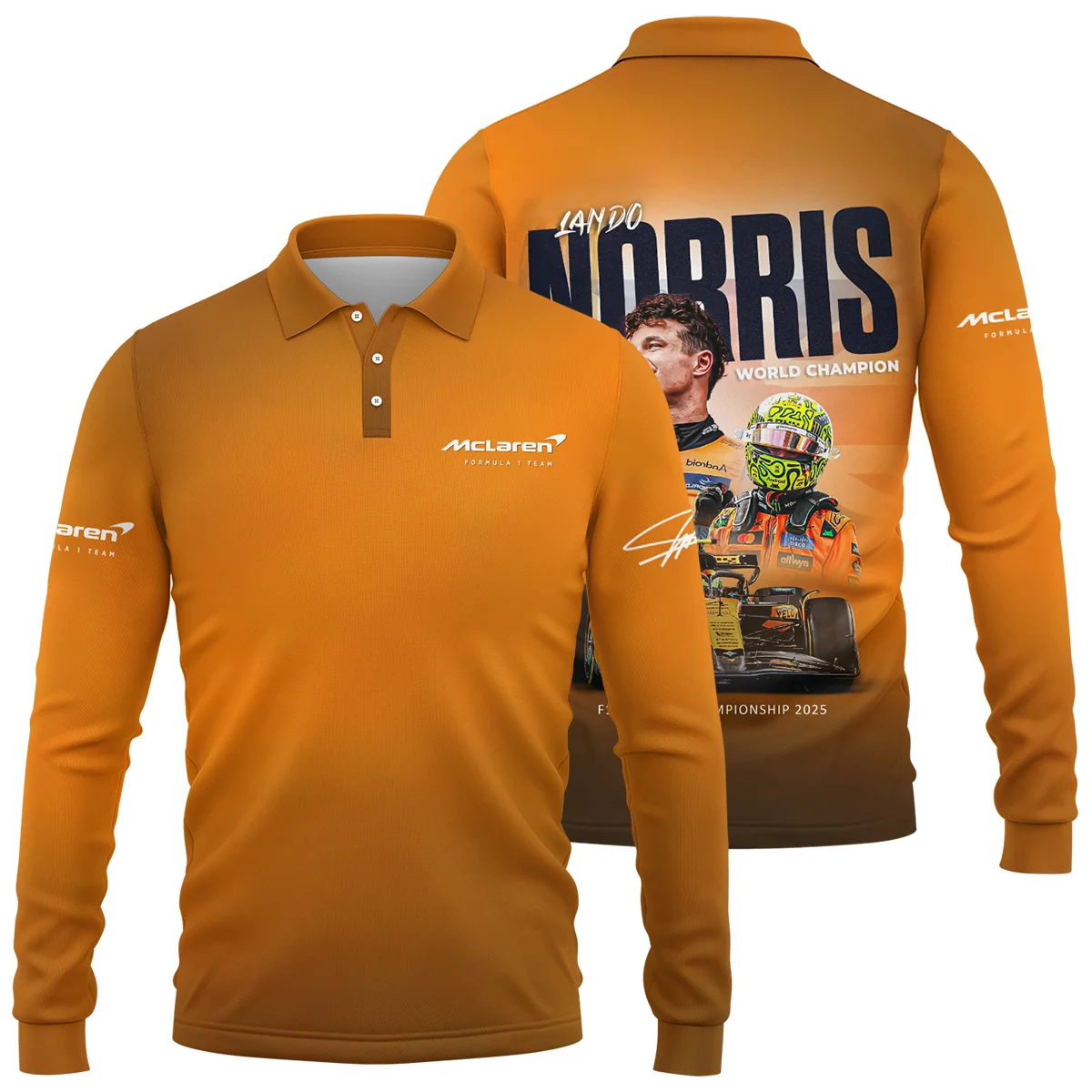 F1 Drivers' Championship 2025 Lando Norris McLaren F1 Team Long Polo Shirt Unisex Motorsport Apparel BLNRWDCA10LPL