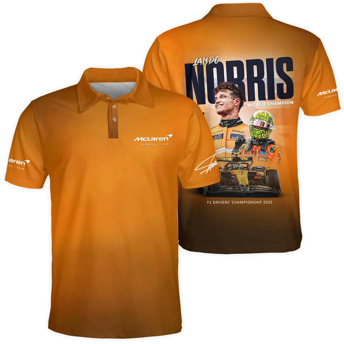 F1 Drivers' Championship 2025 Lando Norris McLaren F1 Team Polo Shirt Unisex Motorsport Apparel BLNRWDCA10PL