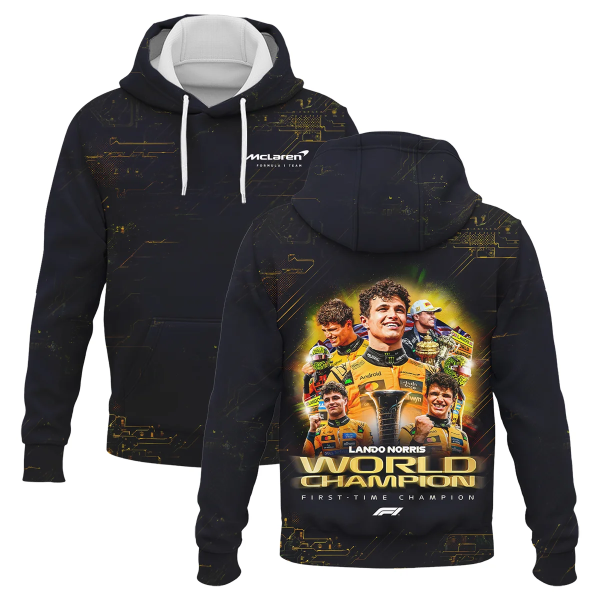 First Time Champion Lando Norris McLaren F1 Team Hoodie Unisex Motorsport Apparel BLNRWDCA11HD