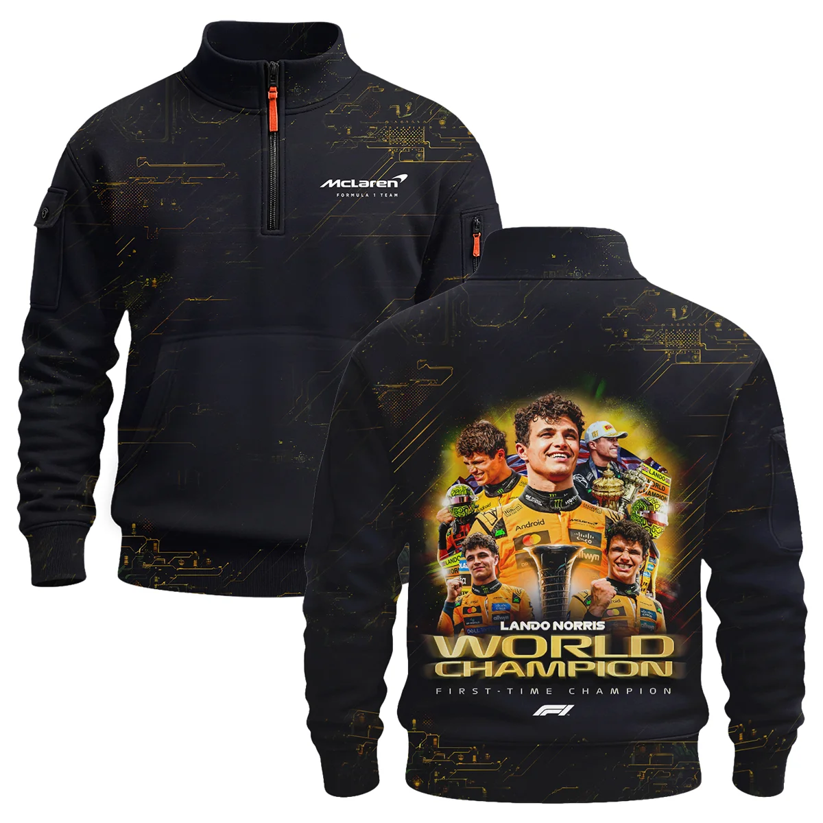 First Time Champion Lando Norris McLaren F1 Team Sweatshirt Zipper Unisex Motorsport Apparel BLNRWDCA11SHZ