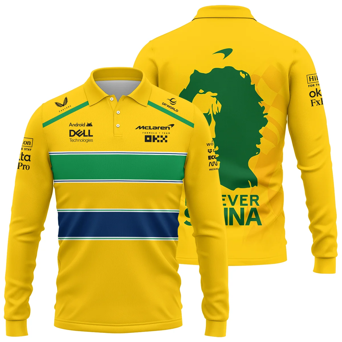 Forever Ayrton Senna McLaren F1 Long Polo Shirt Unisex Motorsport Apparel BLF13625A2LPL