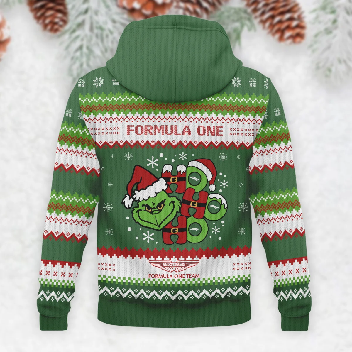 Hohoho The Grinch Aston Martin Formula 1 - Knitted Hoodie BLVAF12209250A15AM - Image 3
