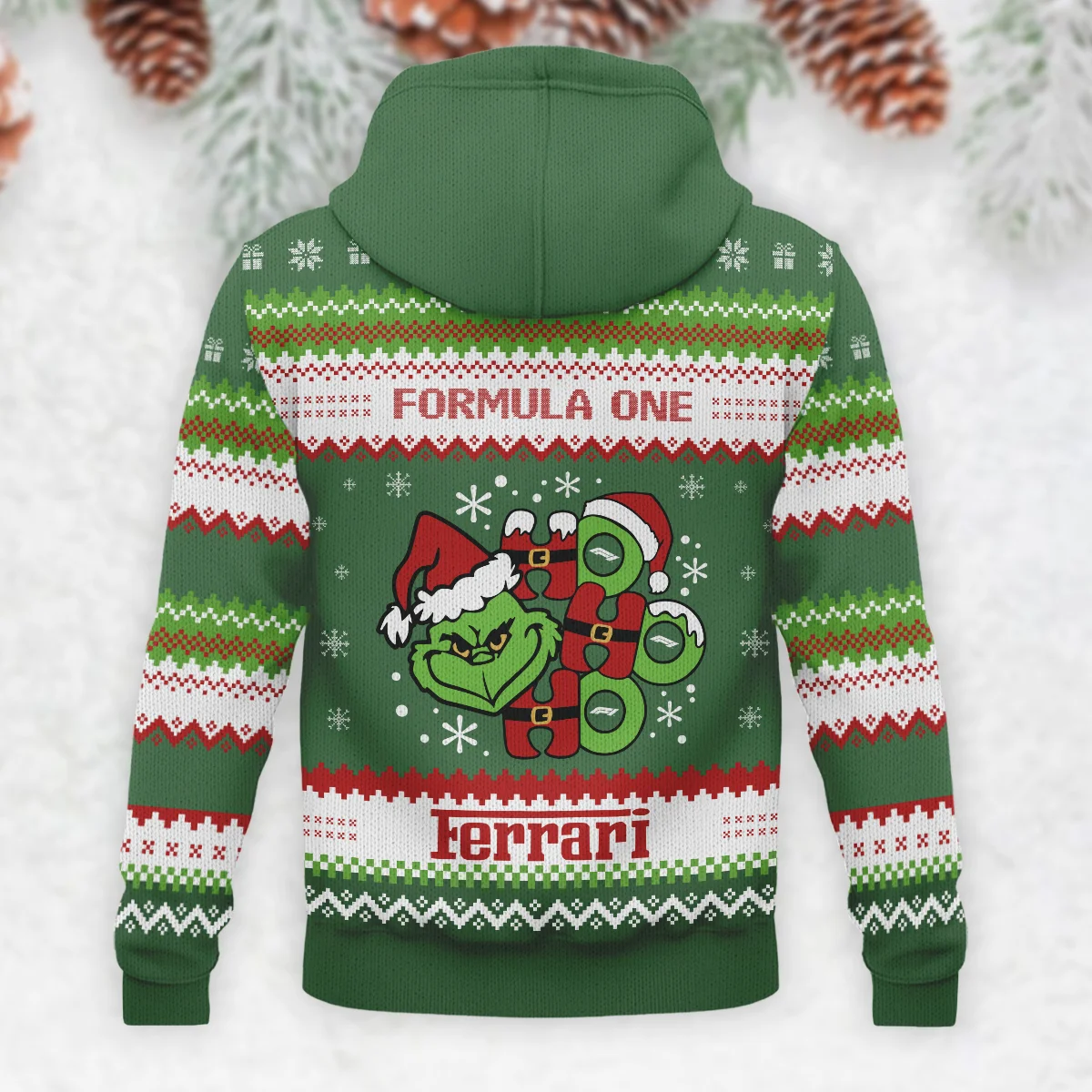 Hohoho The Grinch Ferrari Formula 1 - Knitted Hoodie BLVAF12209250A15FRR - Image 3