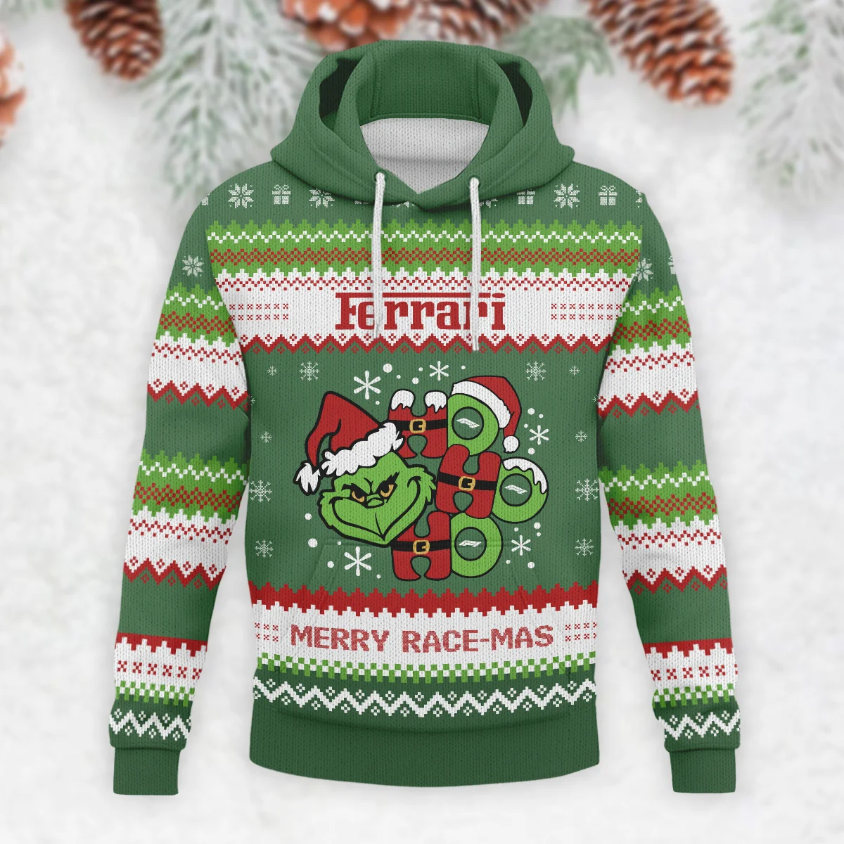 Hohoho The Grinch Ferrari Formula 1 - Knitted Hoodie BLVAF12209250A15FRR - Image 2