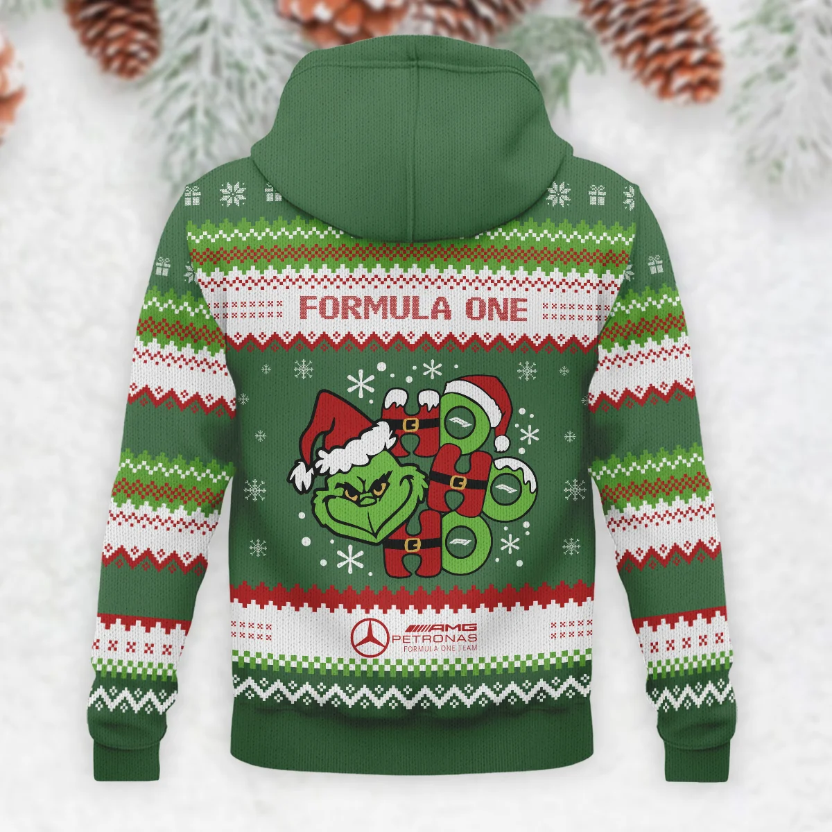 Hohoho The Grinch Mercedes Formula 1 - Knitted Hoodie BLVAF12209250A15MER - Image 3