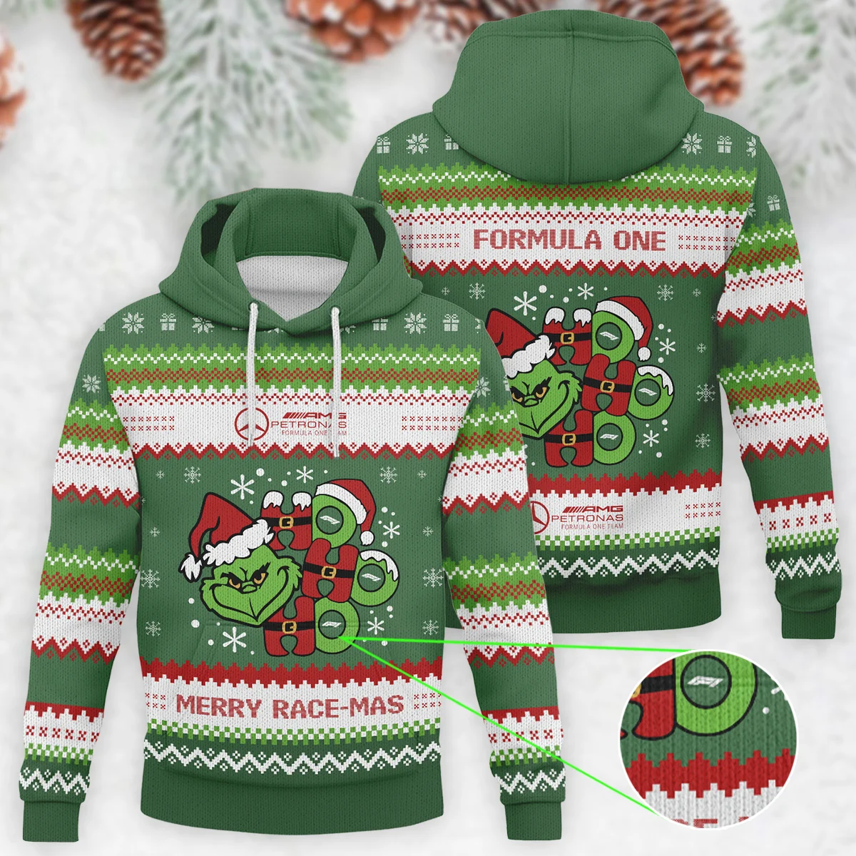 Hohoho The Grinch Mercedes Formula 1 - Knitted Hoodie BLVAF12209250A15MER