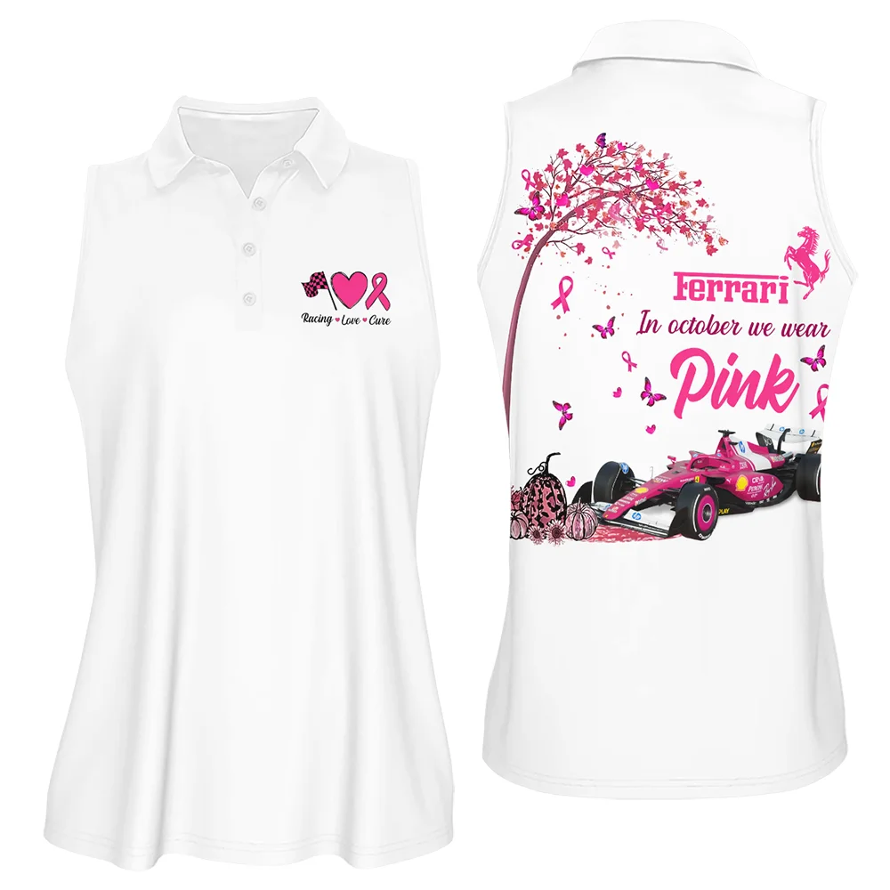 In October We Wear Pink Ferrari Women Sleeveless Polo Unisex Motorsport Apparel BLFRR7925A1VPO