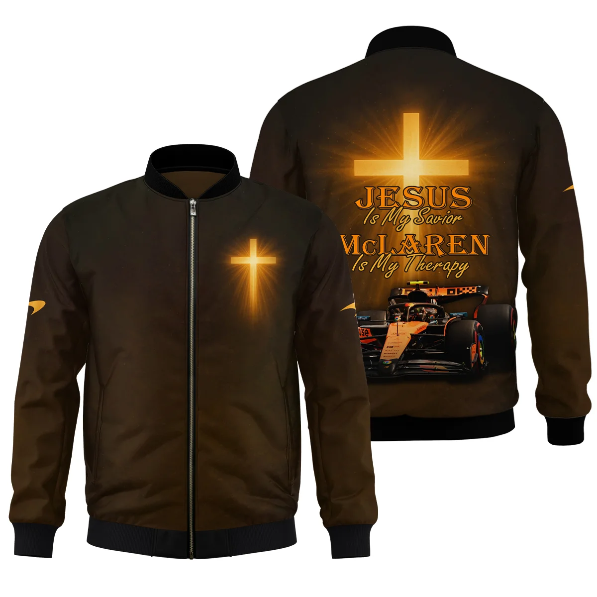 Jesus is my Savior McLaren is my Therapy - Bomber Unisex Motorsport Apparel BLMCL251025A1BB