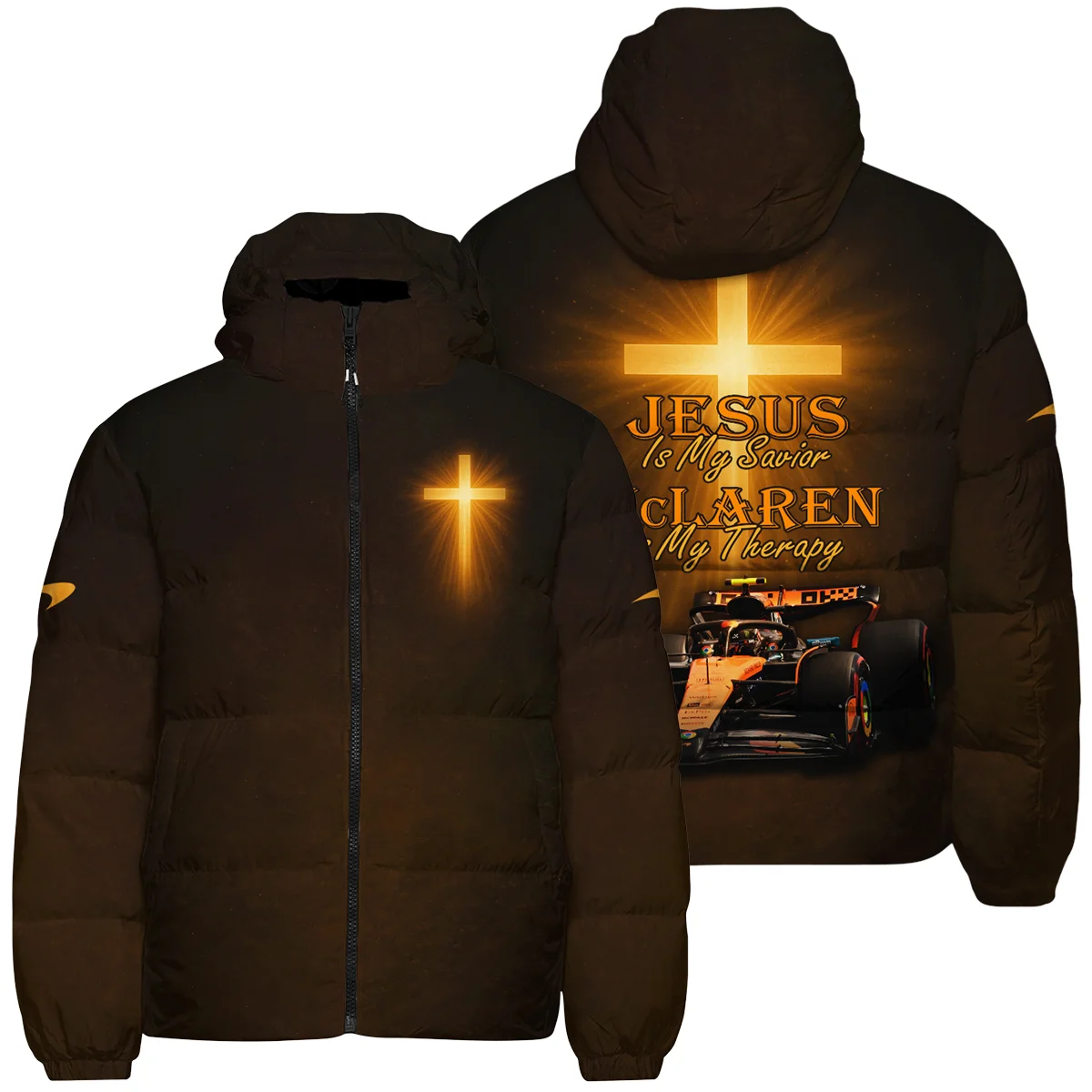 Jesus is my Savior McLaren is my Therapy - Down & Puffer Jackets Unisex Motorsport Apparel BLMCL251025A1HCJ