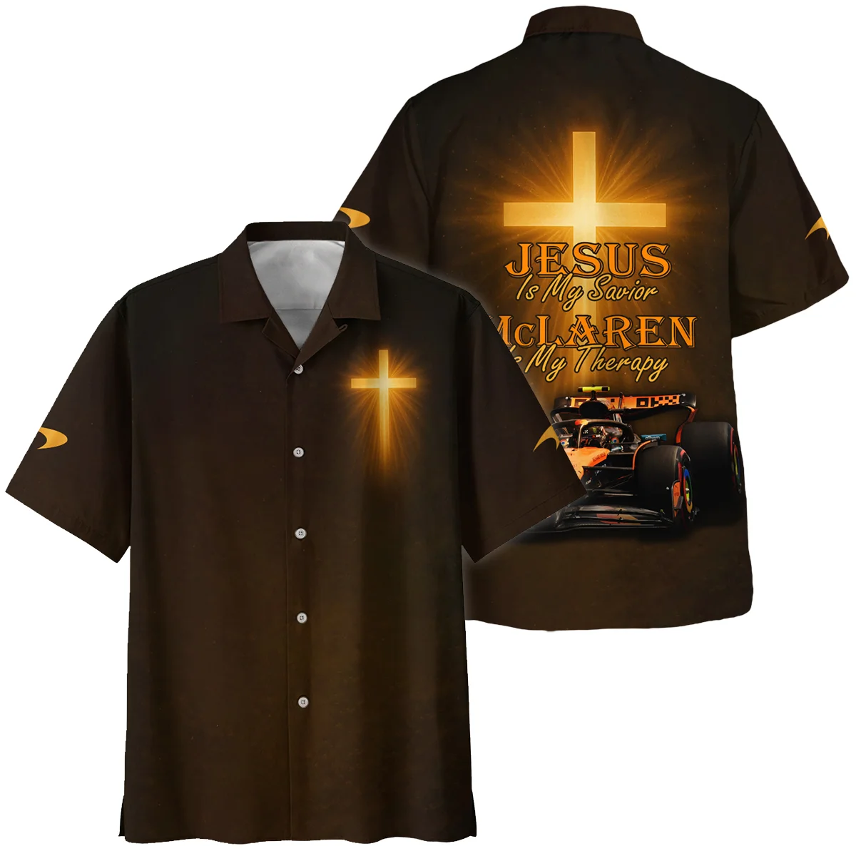 Jesus is my Savior McLaren is my Therapy - Hawaiian Shirt Unisex Motorsport Apparel BLMCL251025A1HW