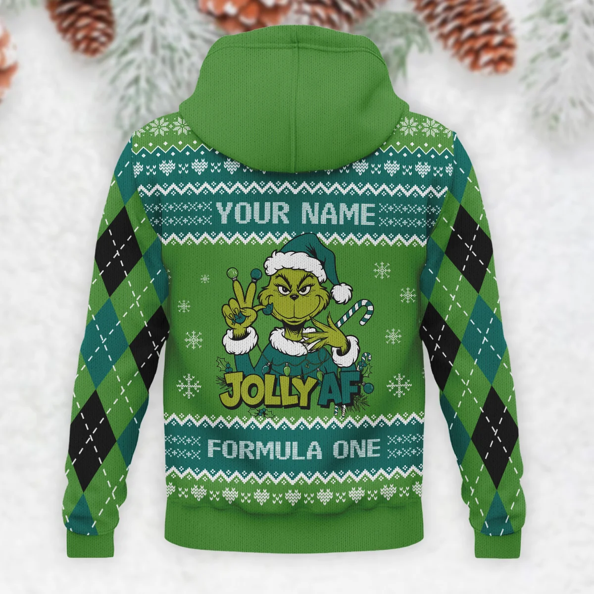 Jolly AF The Grinch Aston Martin Formula 1 - Knitted Hoodie BLVAF12209250A16AM - Image 3