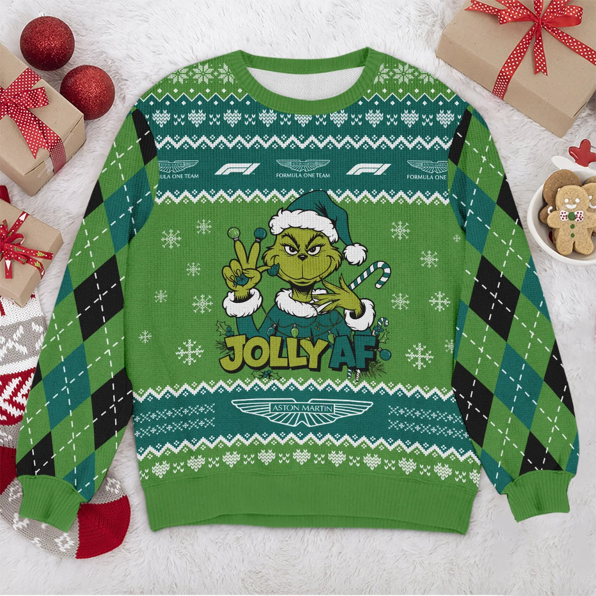 Jolly AF The Grinch Aston Martin Formula 1 - Ugly Sweater BLVAF1220925A16AM - Image 4