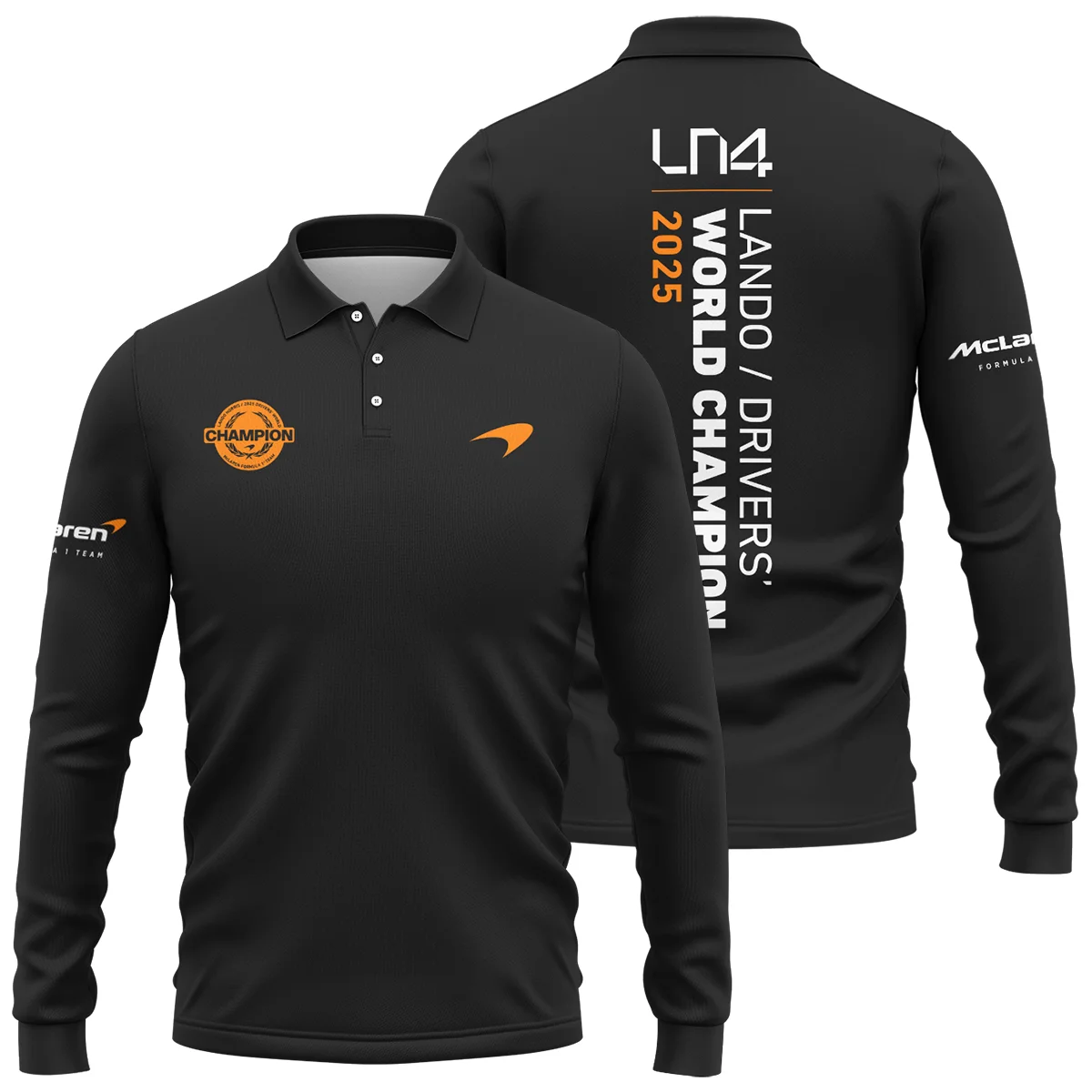 Lando Norris 2025 Drivers’ World Champion McLaren F1 Team Long Polo Shirt Unisex Motorsport Apparel BLVALN051225A3LPL