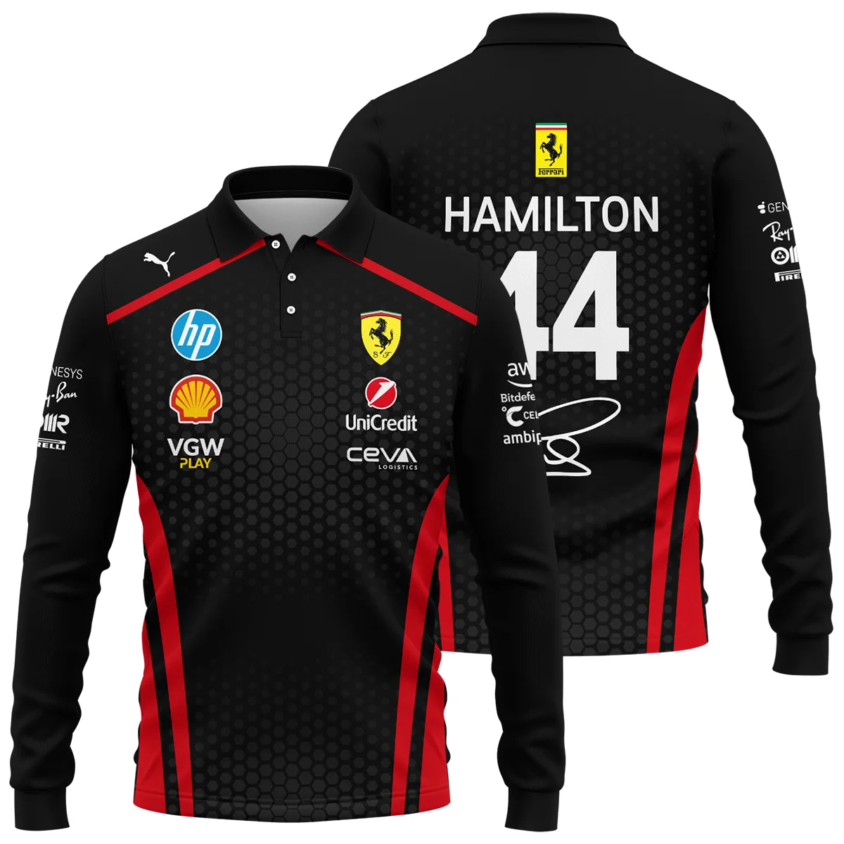 Limited Edition Lewis Hamilton Ferrari F1 Team - Long Polo Shirt BLH281025A1LPL