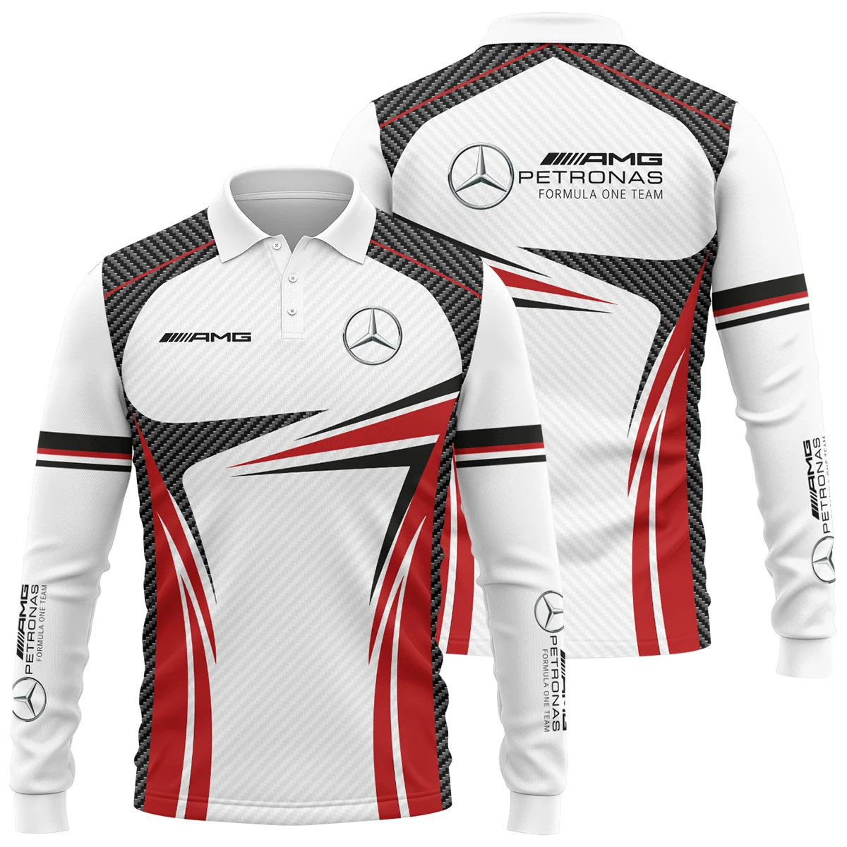 Mercedes F1 Team For Fans - Long Polo Shirt Unisex Motorsport Apparel BLVAF1031225A1MERLPL