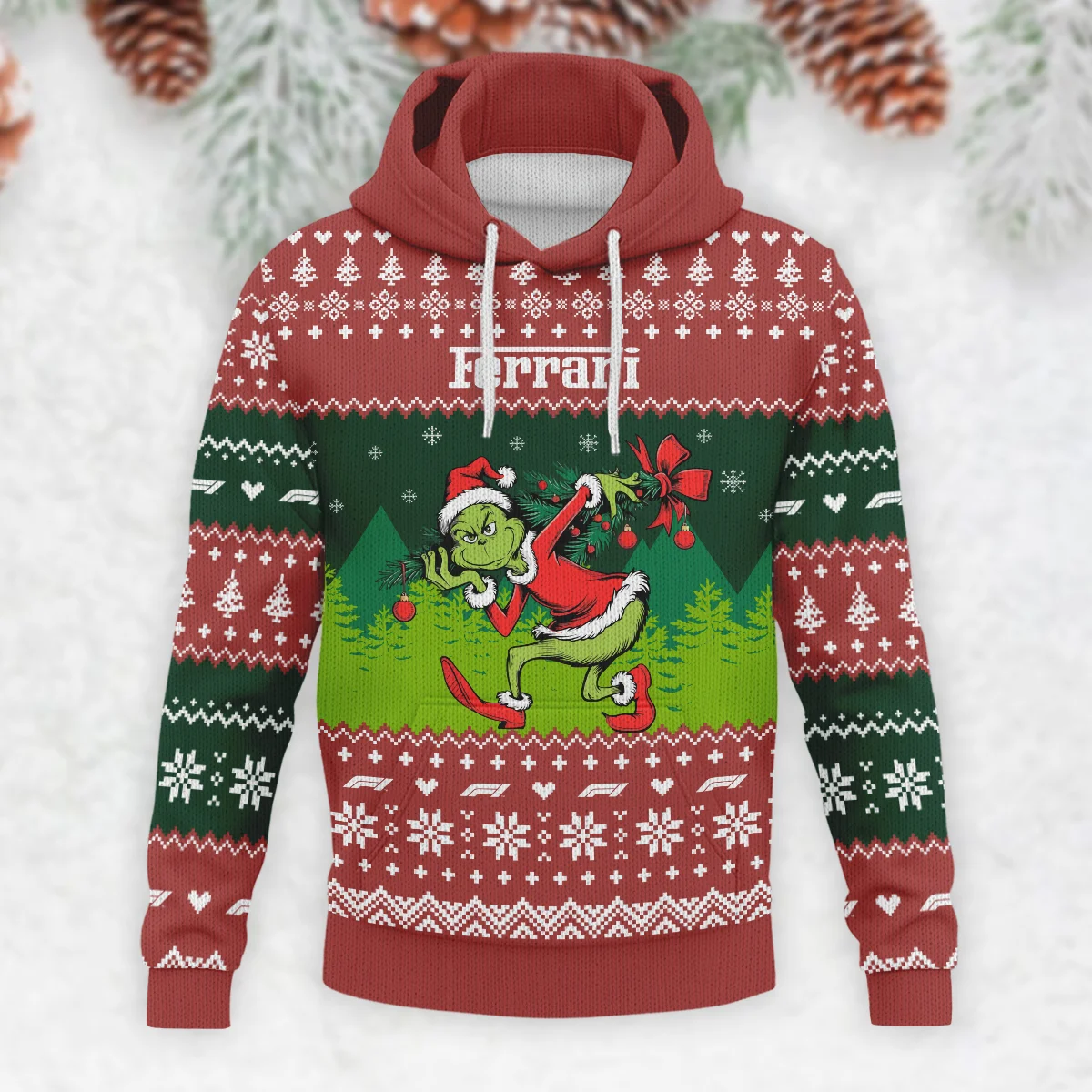 Mr.Grinch Ferrari Formula 1 - Knitted Hoodie BLVAF12209250A19FRR - Image 2