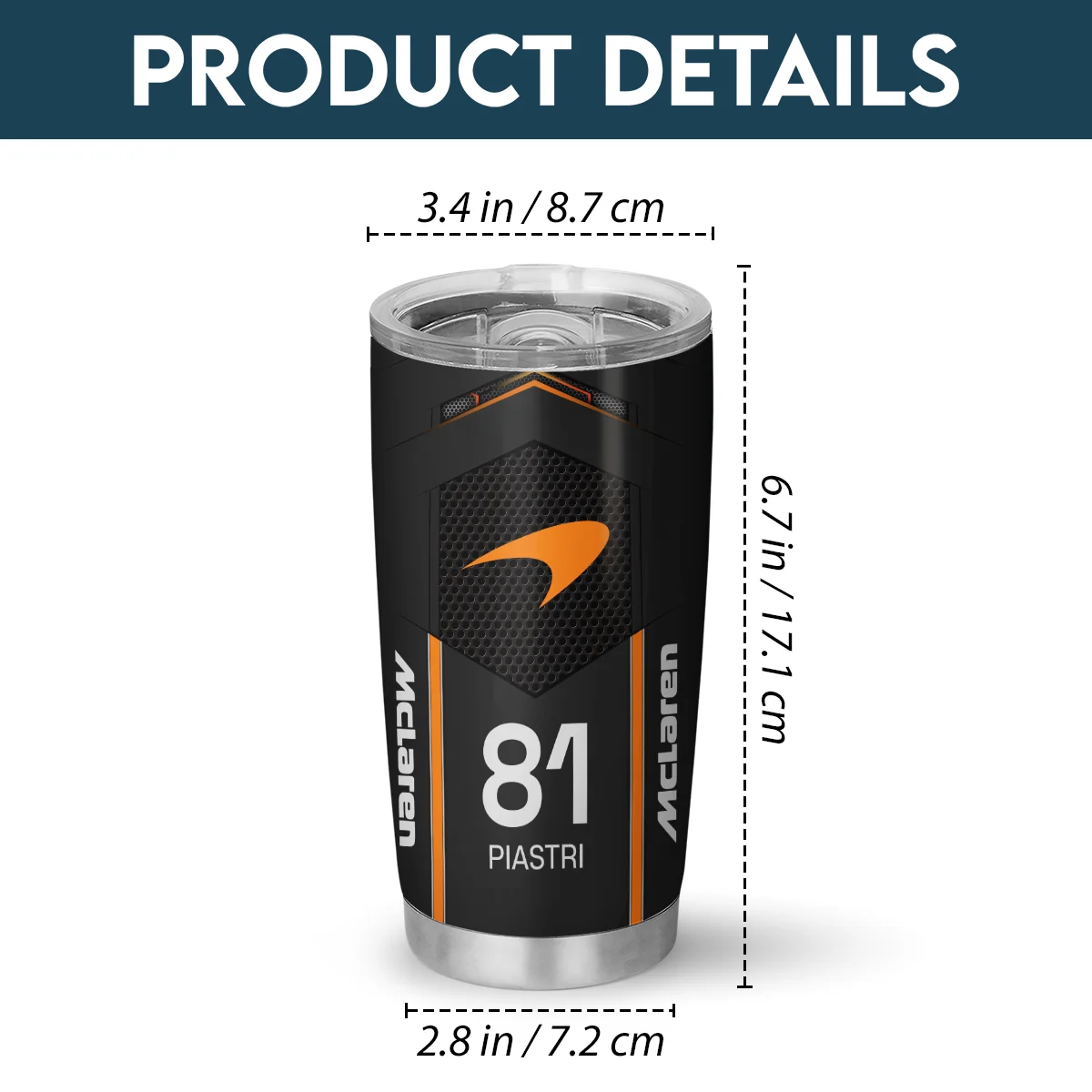Oscar Piastri McLaren F1 Stainless Steel Tumbler 20oz 30oz Gift For Fan BLMCL11525A2OP - Image 4