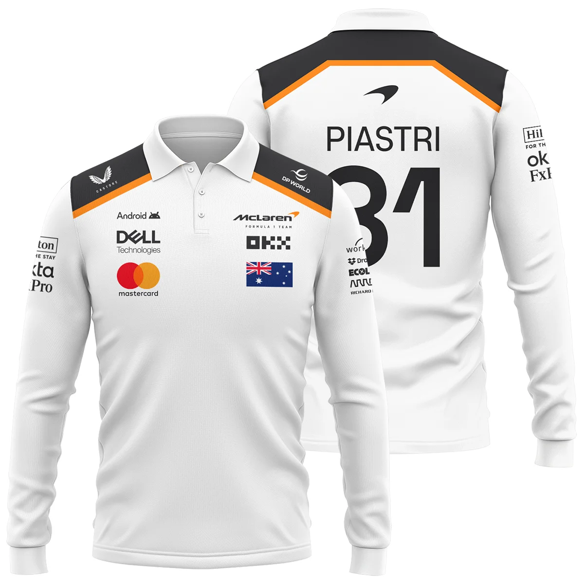 Oscar Piastri OP81 McLaren F1 Long Polo Shirt Unisex Motorsport Apparel BLF19625A3LPL