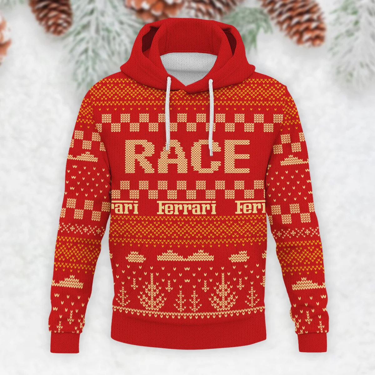 Race Xmas Pattern Ferrari Formula 1 - Knitted Hoodie BLVAF12209250A30FRR - Image 2