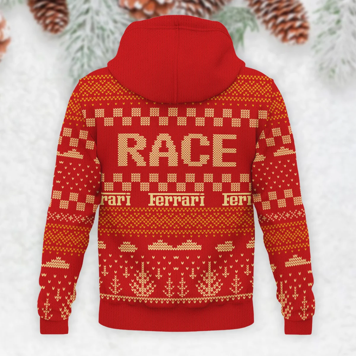 Race Xmas Pattern Ferrari Formula 1 - Knitted Hoodie BLVAF12209250A30FRR - Image 3