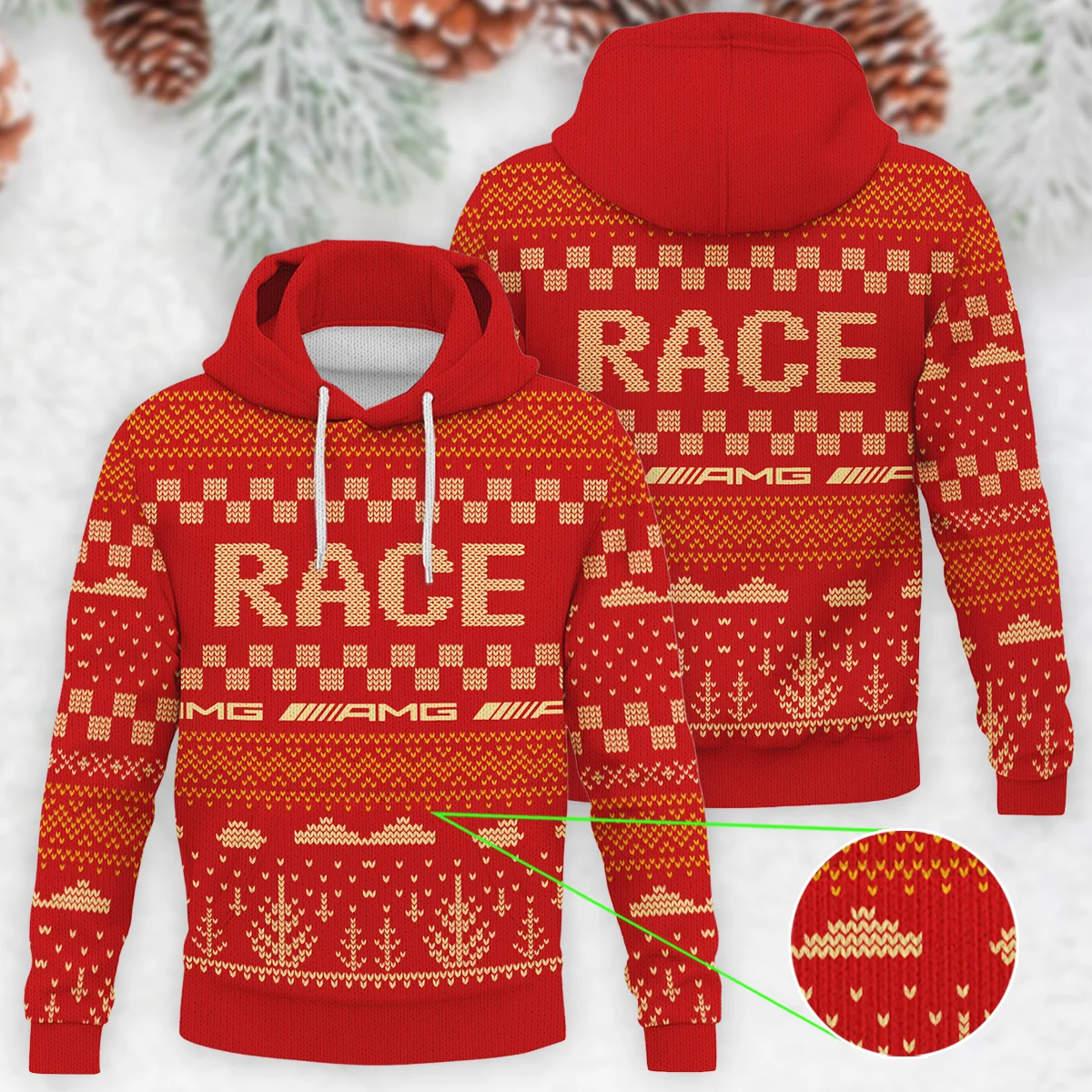 Race Xmas Pattern Mercedes Formula 1 - Knitted Hoodie BLVAF12209250A30MER