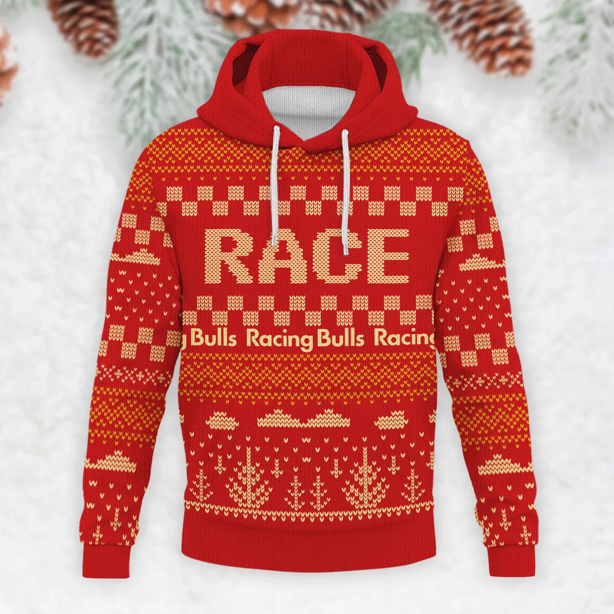 Race Xmas Pattern Racing Bulls Formula 1 - Knitted Hoodie BLVAF12209250A30RAC - Image 2