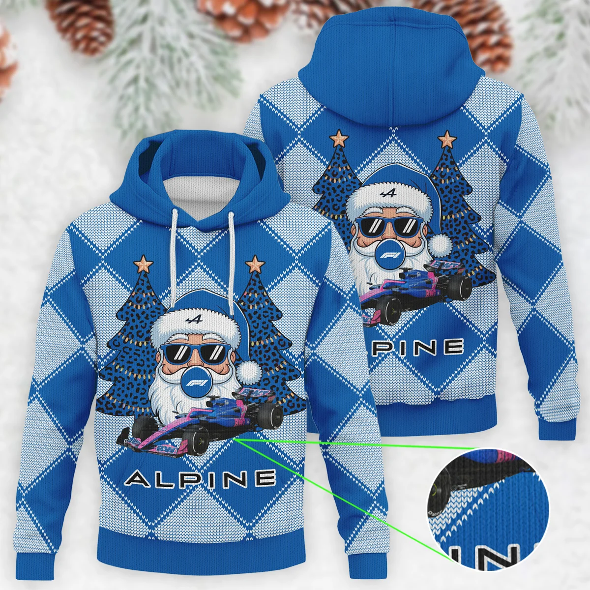 Santa Pinetree Car Alpine Formula 1 - Knitted Hoodie BLVAF12209250A25ALP