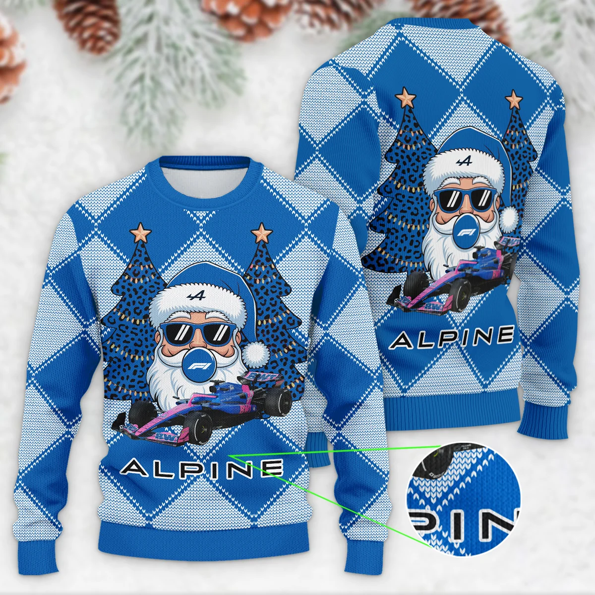 Santa Pinetree Car Alpine Formula 1 - Ugly Sweater BLVAF1220925A25ALP