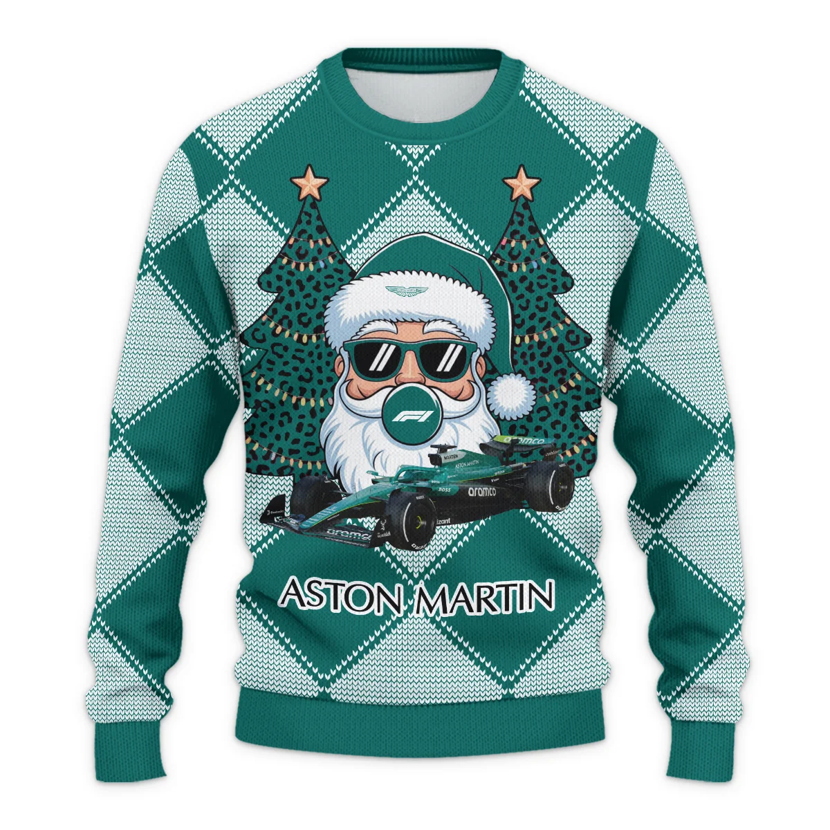 Santa Pinetree Car Aston Martin Formula 1 - Ugly Sweater BLVAF1220925A25AM - Image 2