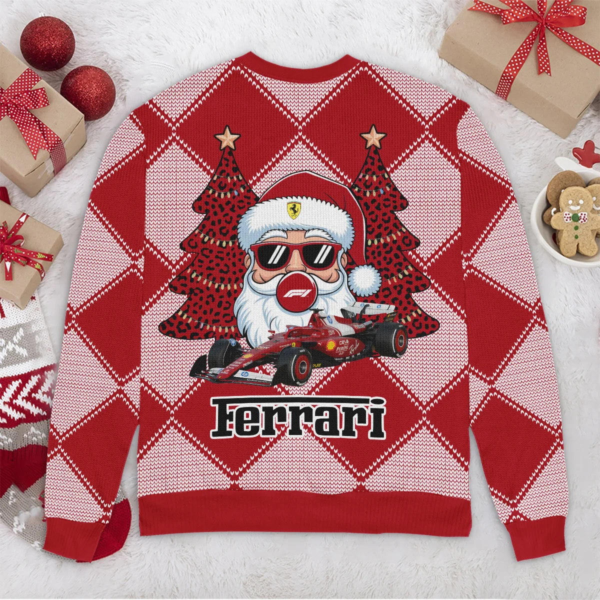 Santa Pinetree Car Ferrari Formula 1 - Ugly Sweater BLVAF1220925A25FRR - Image 6
