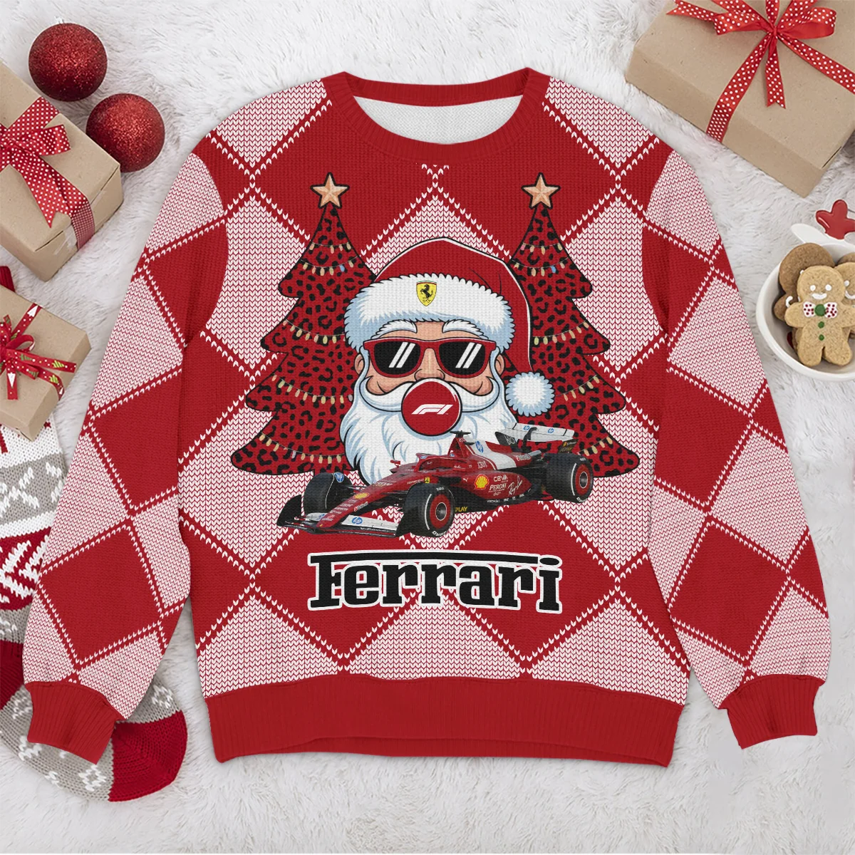 Santa Pinetree Car Ferrari Formula 1 - Ugly Sweater BLVAF1220925A25FRR - Image 4
