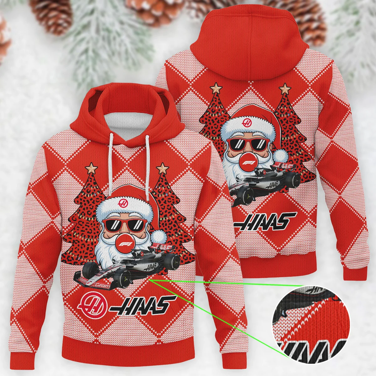 Santa Pinetree Car Haas Formula 1 - Knitted Hoodie BLVAF12209250A25HAAS