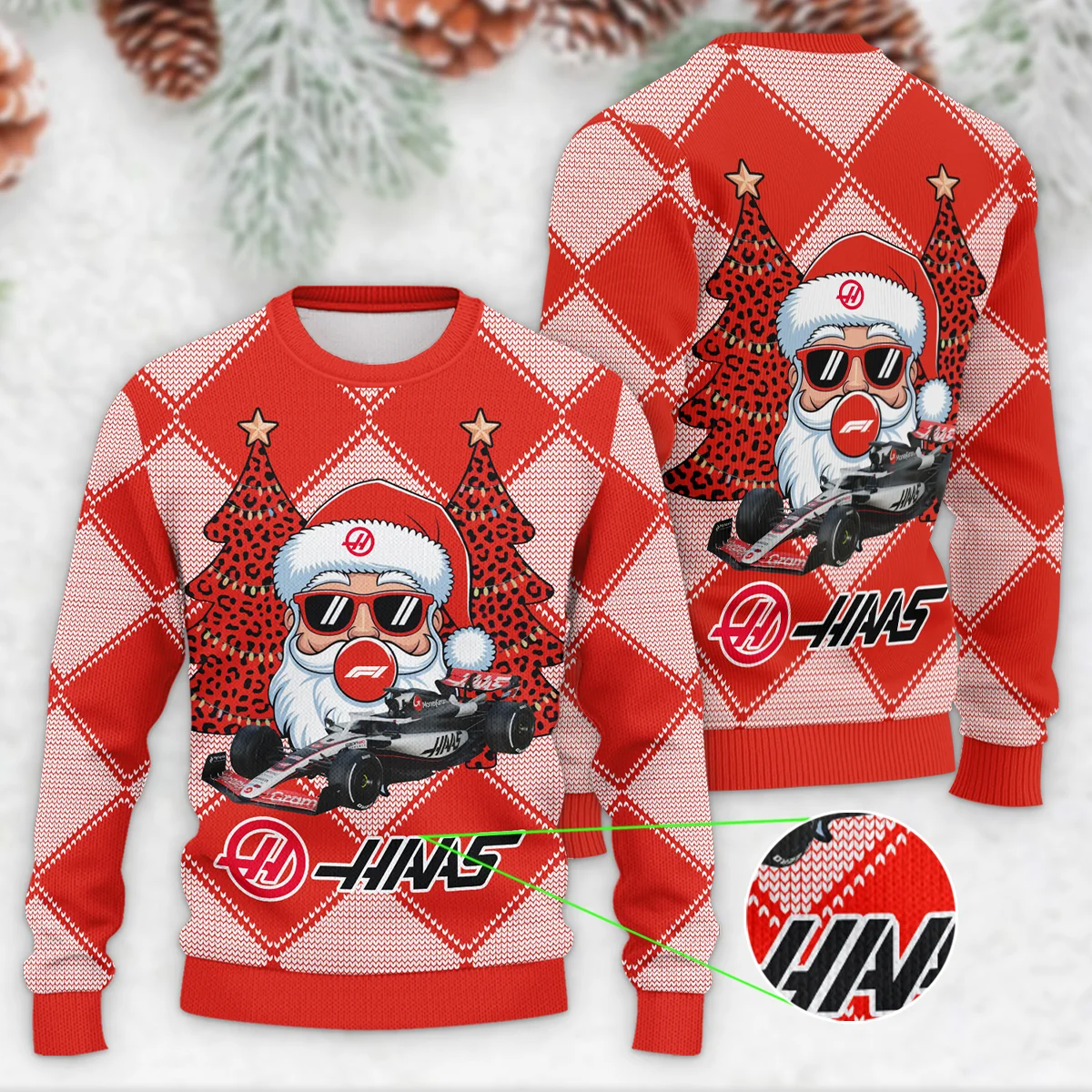 Santa Pinetree Car Haas Formula 1 - Ugly Sweater BLVAF1220925A25HAAS