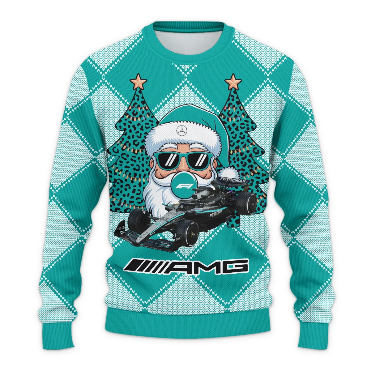 Santa Pinetree Car Mercedes Formula 1 - Ugly Sweater BLVAF1220925A25MER - Image 2