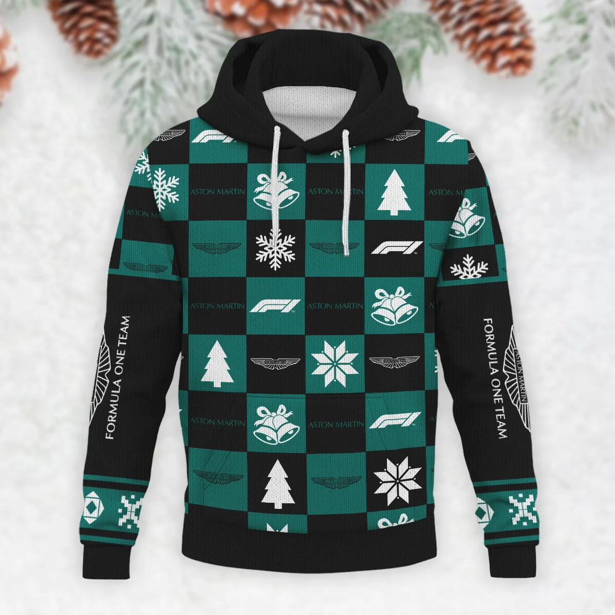 Square Pattern Aston Martin Formula 1 - Knitted Hoodie BLVAF12209250A33AM - Image 2